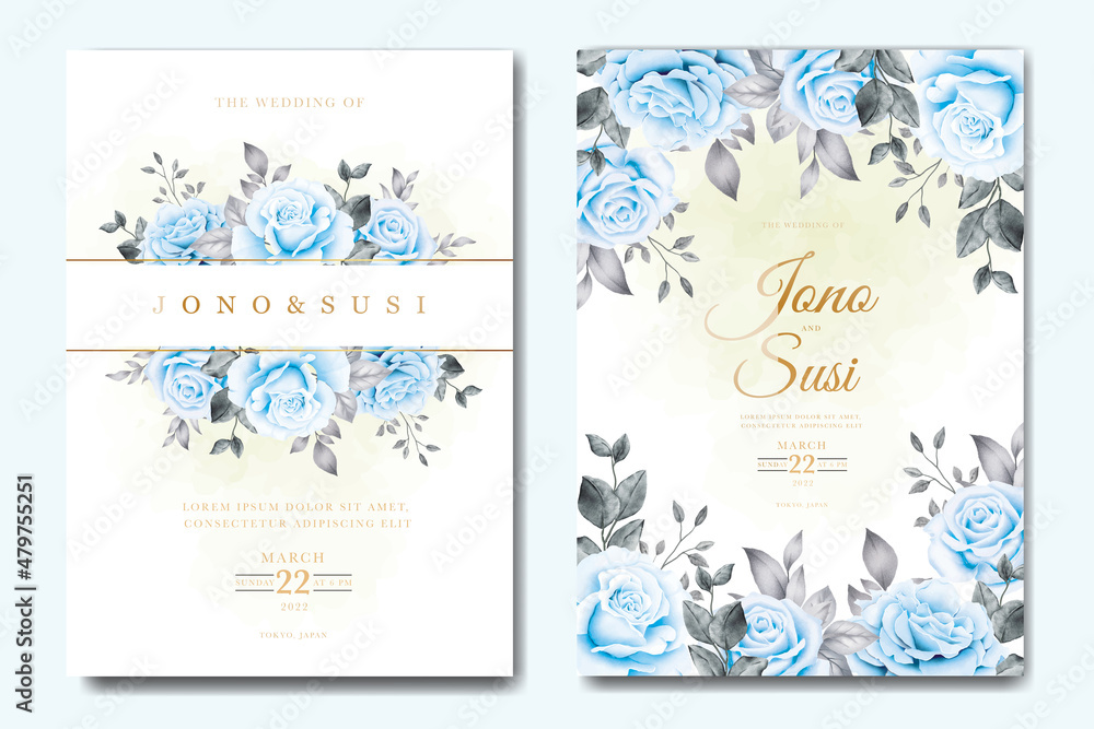 watercolor blue floral wedding invitation card set Stock Vector | Adobe ...