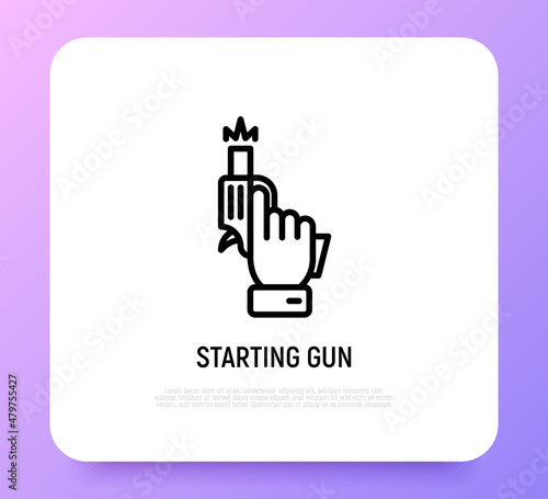 Starting gun: pistol in hand shots. Modern vector illustration of sport competition beginning.