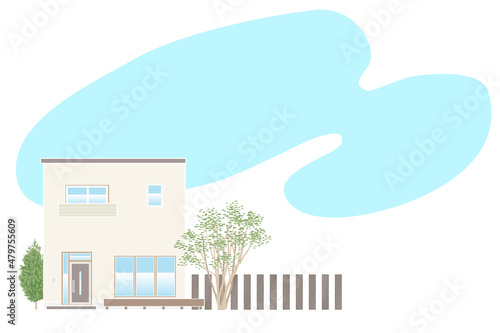 モダンな陸屋根の一戸建て 背景に余白あり ベクターイラスト