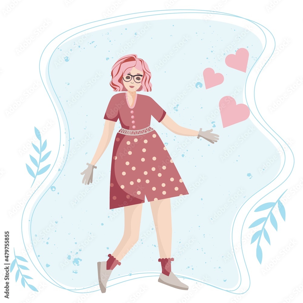 Illustration of a girl and love, with elements of flowers and a heart. Illustration of a girl and love, with elements of flowers and a heart.