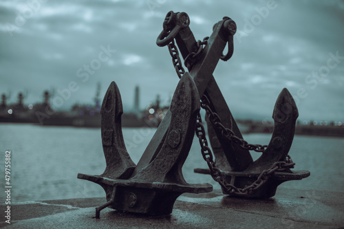 Anchor on the embankment in Kronstadt  Saint Petersburg  Russia 