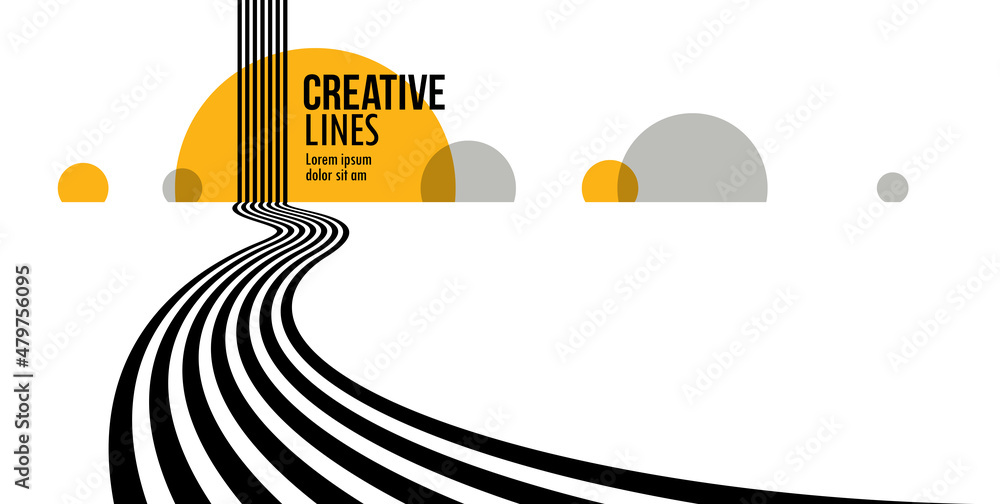 Future lines in 3D perspective vector abstract background, black and yellow linear composition, road to horizon and sky concept, optical illusion op art. - obrazy, fototapety, plakaty 