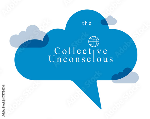 Collective unconscious psychology and sociology theme vector concept shown with speech bubble in a shape of cloud, symbolizes big data of people opinions and beliefs.