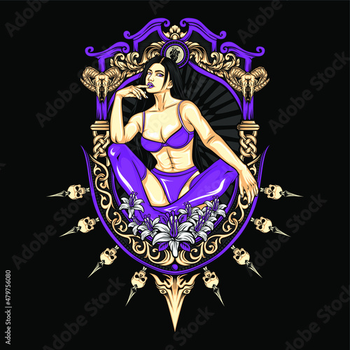 beautiful girl in action illustration