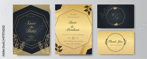 Premium elegant golden black wedding invitation design template