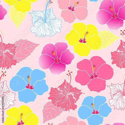 Hibiscus Flower Pattern. Hibiscus pattern. Tropical pattern.