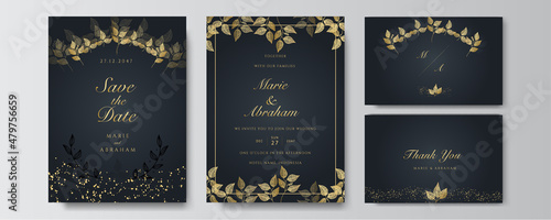 Modern elegant golden black wedding invitation design template