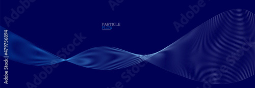 Dark blue airy particles flow vector design, abstract background with wave of flowing dots array, digital futuristic illustration, nano technology theme.