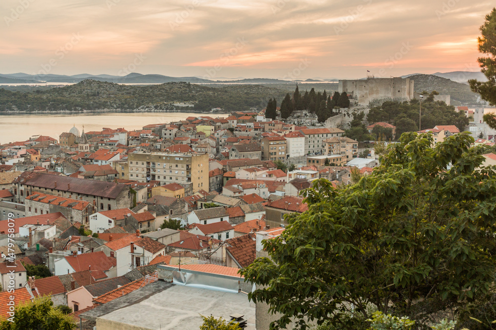 Aerial view of Sibenik with Michael's Fortress , Croatia
