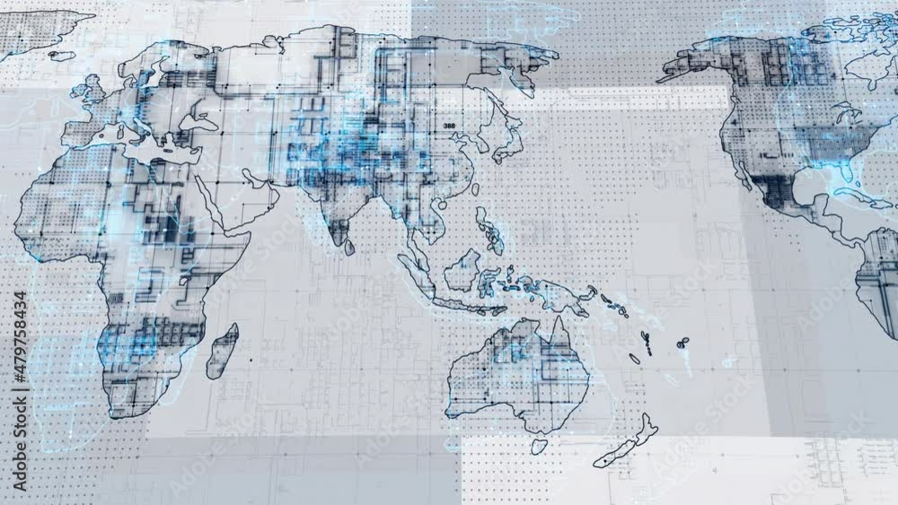 Technology black world map background animation white background ...