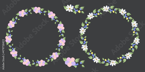 Set of Floral frames of wreaths with wildflowers. Country style. Romantic decor for weddings and invitations. Valentine's Day