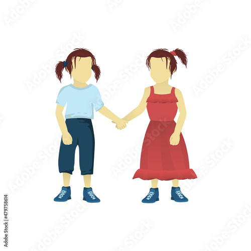two identical twin girls in different clothes