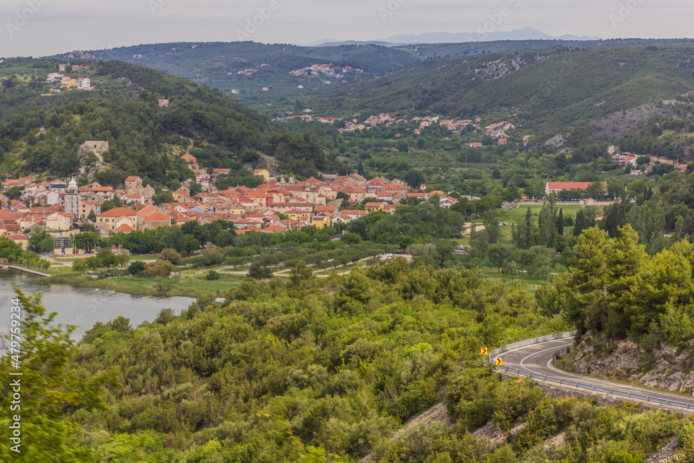 Aerial view of Skradin town, Croatia