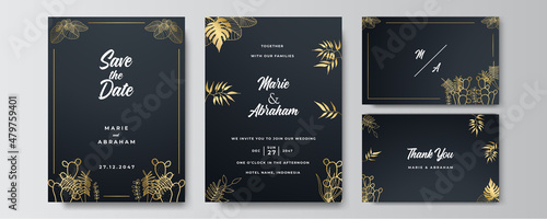 Modern elegant golden black wedding invitation design template