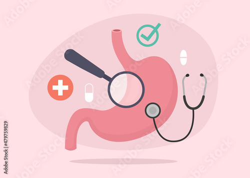 Stomach treatment and diagnostic concept. Gastroenterology. Healthy lifestyle. Healthcare vector illustration.