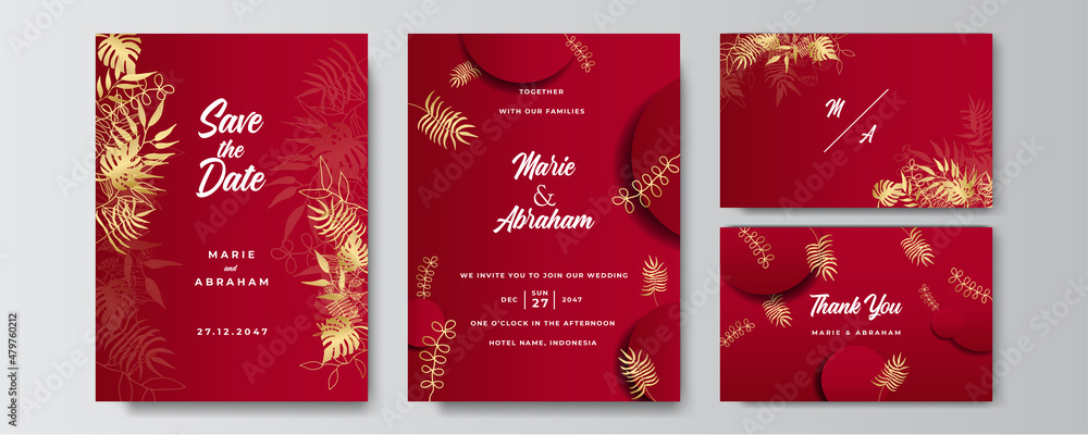 Modern elegant golden red wedding invitation design template Modern elegant golden red wedding invitation design template