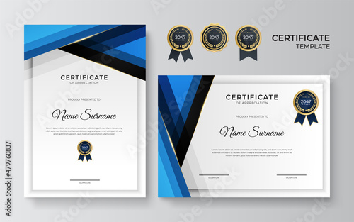 Elegant blue and gold diploma certificate template
