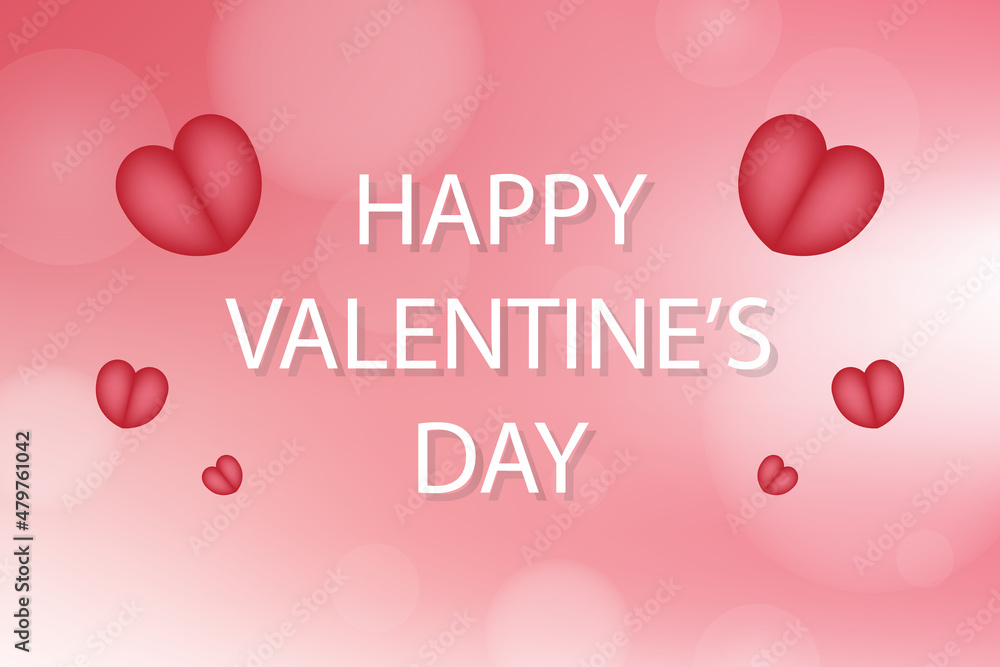Happy Valentine's Day Lettering Text Background With Red Heart And Frame. Vector