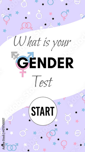 What is your gender vertical banner. The issue of gender identity and self-acceptance. Online test, assistance to people who are undecided.Vector illustration, template for phone, web.