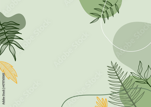 Floral boho neutral abstract background with flower and leaf