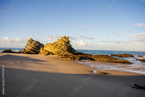 Beautiful landscape and seascape with rock formation in Samoqueira Beach, Alentejo, Portugal
