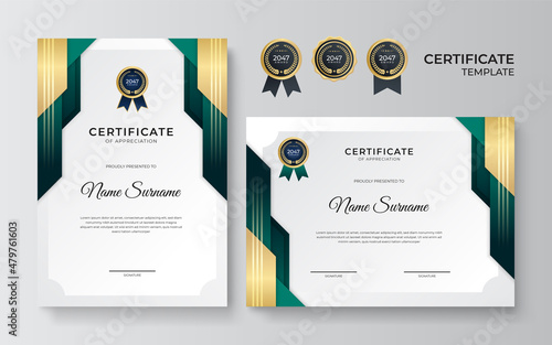 Modern dark green and gold certificate template design