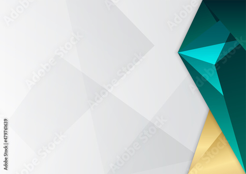 Emerald Luxury Gold Background. Golden Silver Polygon Border 3D Abstract Polygonal Sparkle Cover. Christmas New Year Celebration Frame. Royal Premium Business Design Luxury Gold Crystal Card