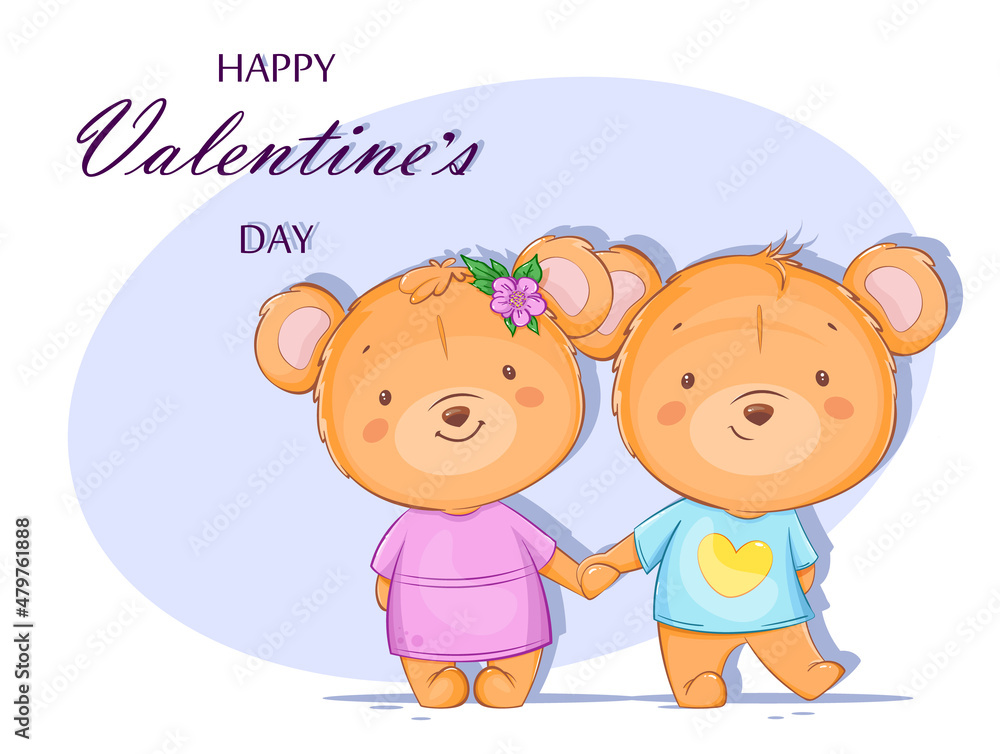 Happy Valentines day, two bears holding hands