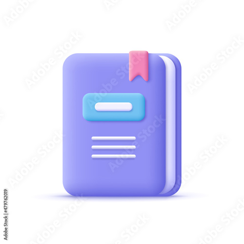 Book, Textbook with bookmark. 3d vector icon. Cartoon minimal style.