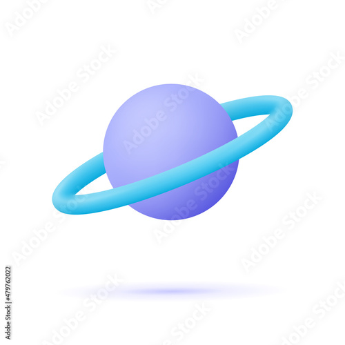 Planet with ring around. Saturn, Jupiter, Uranus, Neptune. 3d vector icon. Cartoon minimal style.