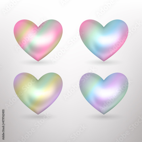 Vector pearl pastel hearts icons set. Vector 3D illustration.Vector collection of pearl pastel hearts on white background.