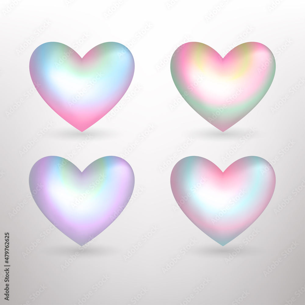 Vector pearl  pastel hearts icons set. Vector 3D illustration.Vector collection of pearl pastel hearts on white background.