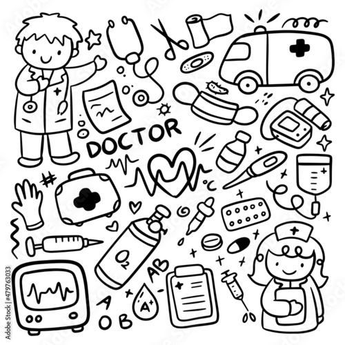 Set of Hand Drawn Doctor Doodle