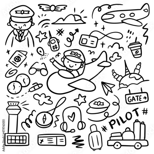 Set of Hand Drawn Pilot Doodle