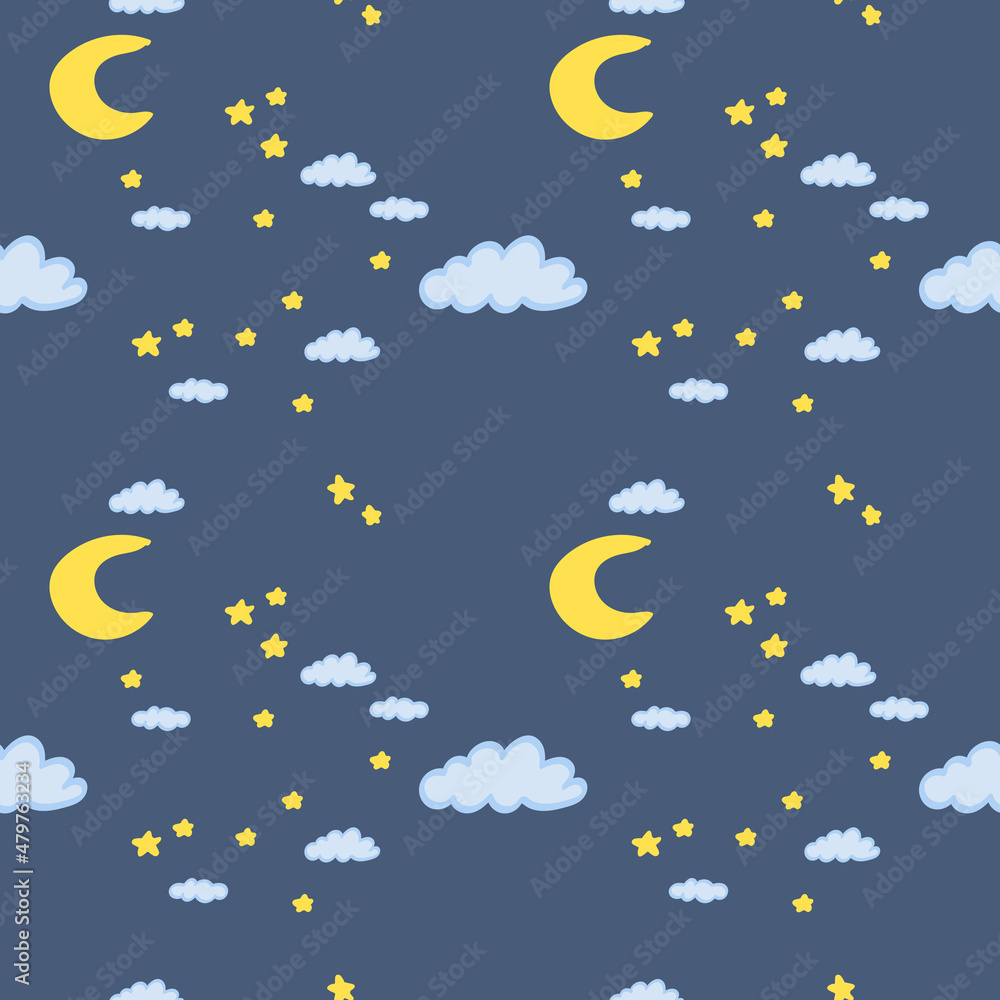 seamless pattern with clouds, stars and moon seamless pattern with clouds, stars and moon