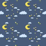 seamless pattern with clouds, stars and moon