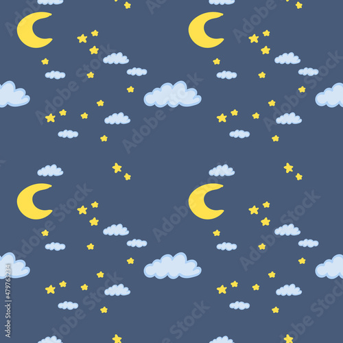seamless pattern with clouds  stars and moon