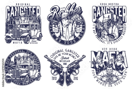 Gangster creative monochrome design set
