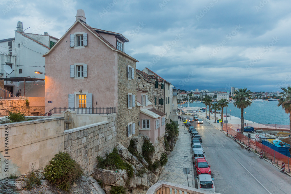 Stone houses by harbor in Split, Croatia