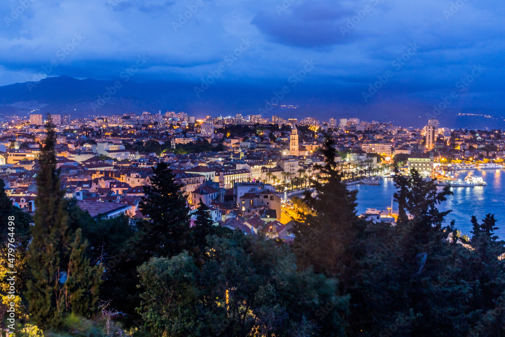 Evening aerial view of Split, Croatia