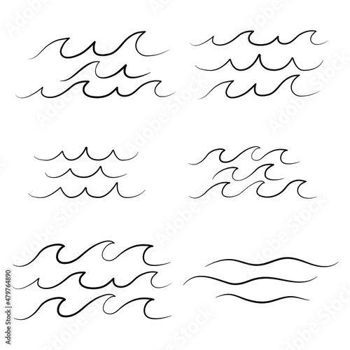 Set of six various simple minimalist waves water lake river logo vector illustration, bundle set collection package design on white background