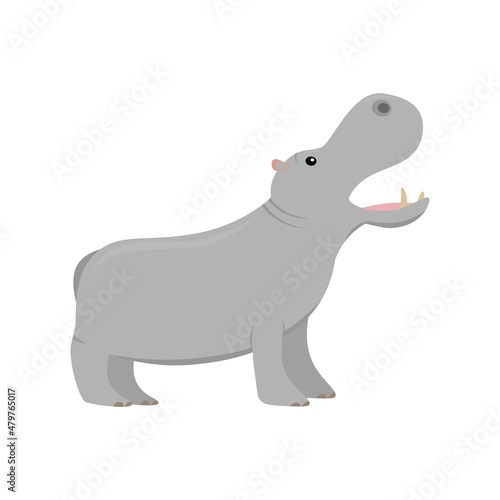 cartoon hippo with open mouth from profile  flat color vector ilustration isolated on white background for children