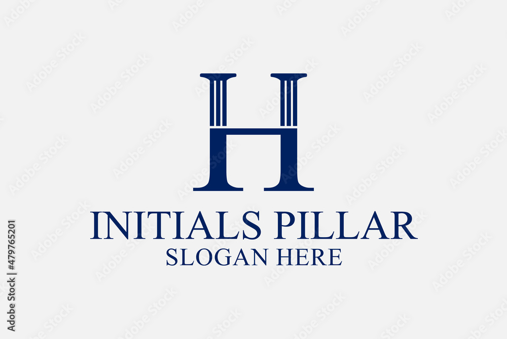 legal pillar logo, initials h. premium vector