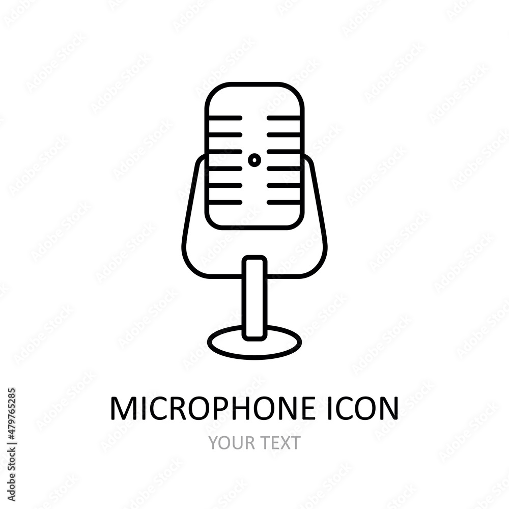 Vector illustration with microphone. Outline icon Vector illustration with microphone. Outline icon
