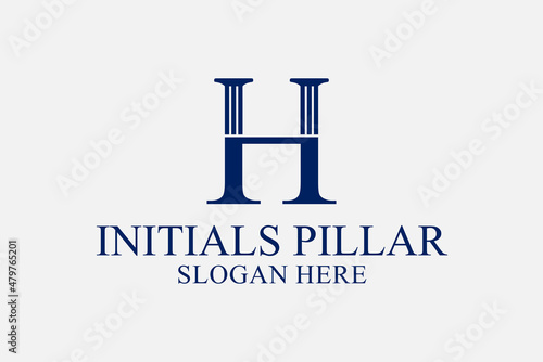 legal pillar logo, initials h. premium vector