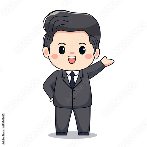 Illustration of a businessman cute kawaii chibi character design