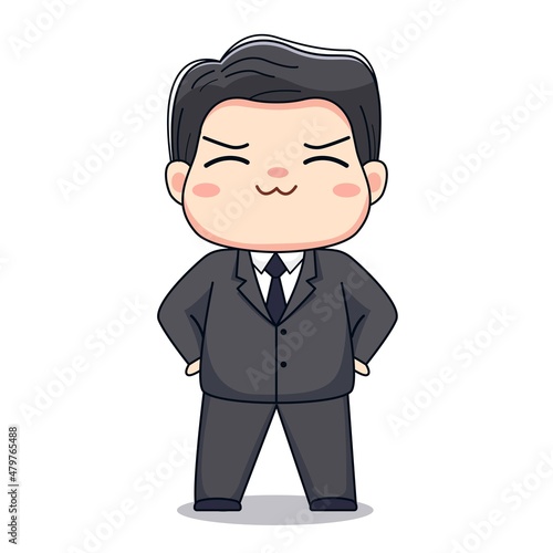 Illustration of a businessman cute kawaii chibi character design