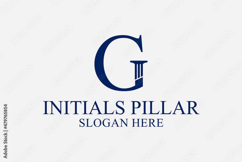 legal pillar logo, initials g. premium vector