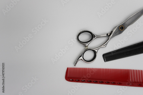 set of professional stylist tools on a light background