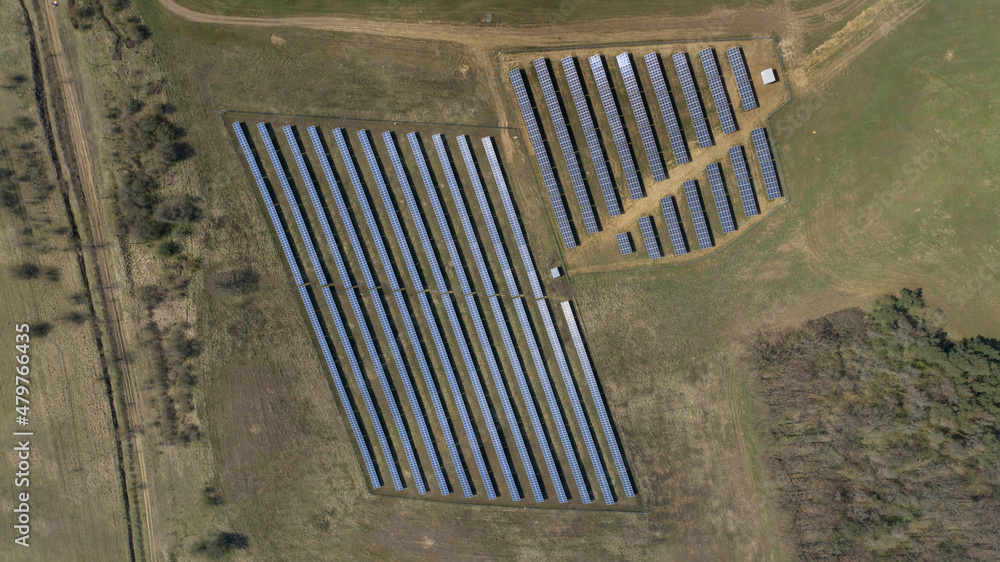 Photovoltaic farm on the Oder river in north-west Poland.